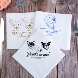 Custom Pet Portrait Wedding Napkins: Illustrated Dog Cocktail Napkins,