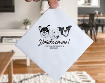 Custom Cocktail Napkins for Wedding Bar, Personalized Dog Cat Pet Napkins with Portrait, Wedding Reception Napkins, Dog Lover Wedding Decor