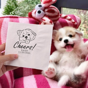Custom Pet Portrait Wedding Napkins: Illustrated Dog Cocktail Napkins