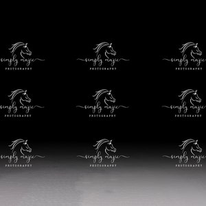May include: Nine black and white logos with a horse head and the text "simply majic photography" in a cursive font.