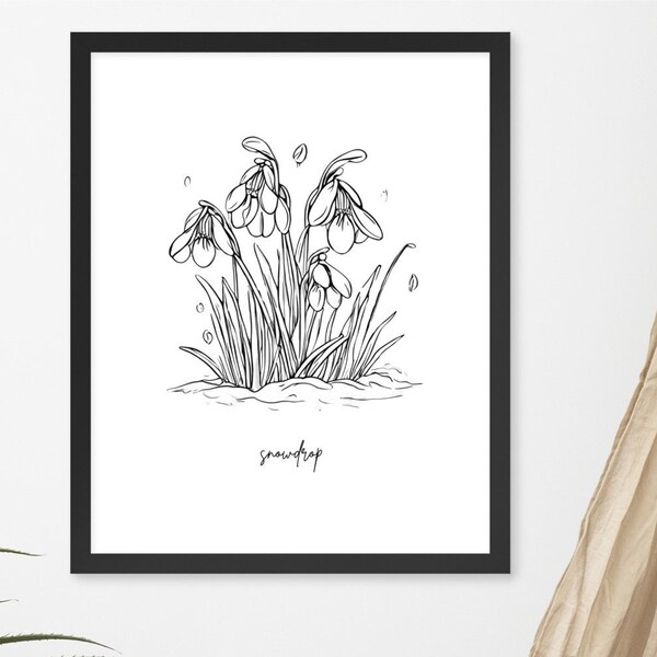 January Snowdrop Birth Flower Wall Art, Framed Poster Print, Gift for Birthday, Grandmother Garden, Personalized Nursery