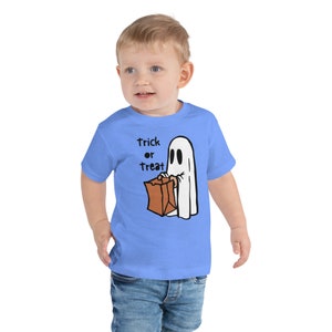 Trick or Treat Toddler Halloween Short Sleeve Tee, Halloween Shirt for Kids, Ghost Trick or Treating T-Shirt for Halloween, Spooky Season