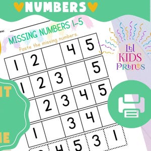 Preschool numeric worksheet. Instant printing. Home school, Montessori, little learner. Educational activity, young children. Early learning