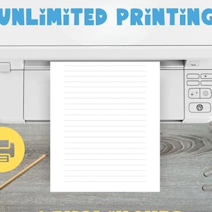 Digital line sheet printable at home. Instant printing. PDF 8.5x11 Inches. Writing paper. Page downloadable. US Letter Size A4 format. Kids.