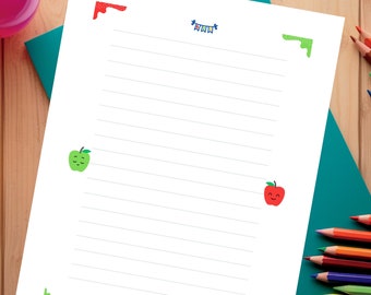 Printable lined paper.  Digital note sheet. Children, classrooms, studies.  US letter size 8.5 x 11 inches. Instant download. Print at home.