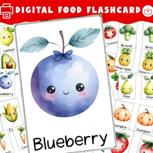 Preschool Flashcards Printable. Fruits & Vegetables activity Cards. Toddler Vocabulary, Matching Game. Early Learning PDF Digital Download.