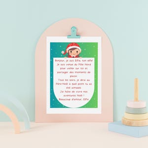 Carta digital de elfo de Natal em francês para meninas. Página em PDF com texto e correspondência. Duende de Natal, baixar.