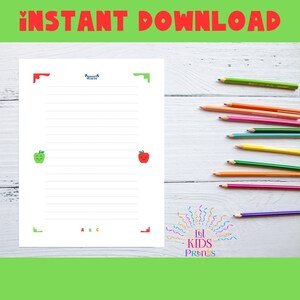Papel rayado ancho imprimible. Bloc de notas digital para niños, aula y estudio. Tamaño carta: 21,5 x 28 cm. Descarga instantánea.