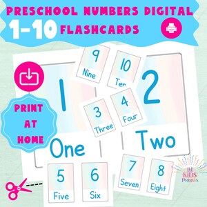 Carte-éclair numérique avec numéros de 1-10. Support visuel imprimable pour enfant du préscolaire. Reconnaissance des nombres de un à dix.