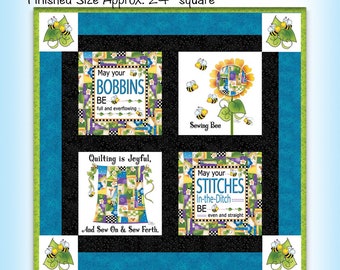 Pattern and Fabric Panel:   Four Bee 4" Fabric Art Panels for Corner Accents