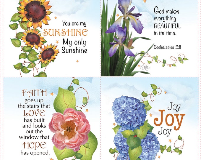 Floral Set of 4 5 Square Fabric Art Panels Etsy