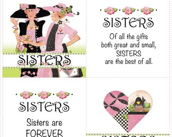 SISTERS - A Set of 4 - 5" Fabric Art Panels