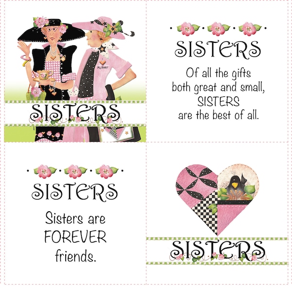 SISTERS - A Set of 4 - 5" Fabric Art Panels