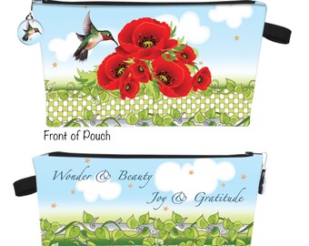 PK16 - Poppy & Hummingbird Printed 10" x 12" Fabric Art Panel for a Zippered Pouch Kit