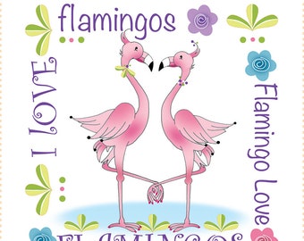 Flamingo Love - 6" Fabric Art Panel
