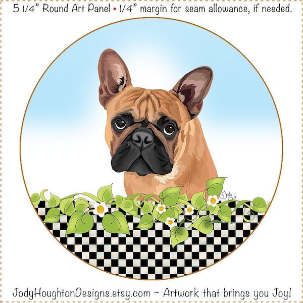 French Bulldog 5" Round Fabric Panel