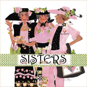 Three Browntone Sisters 6&quot; square fabric panel