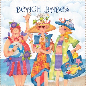 BEACH BABES - 6&quot; square fabric art panel-AP96