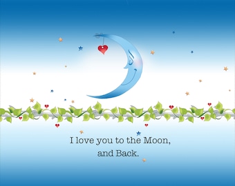 Love You to the Moon - New Size - Fat Quarter 21&quot; x 18&quot;