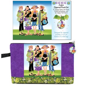 Girlfriends!  Zippered Pouch Panel and Pattern with Zipper Charm Project
