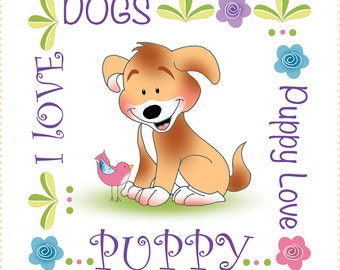 Puppy Love - 6" Fabric Art Panel - AP6.22