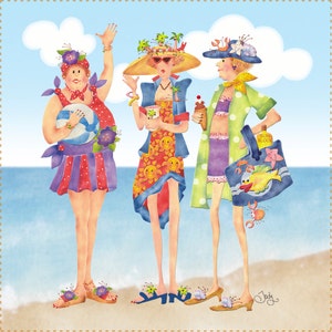 Girlfriends at the Beach - 6&quot; Fabric Art Panel and Pouch Set-AP1