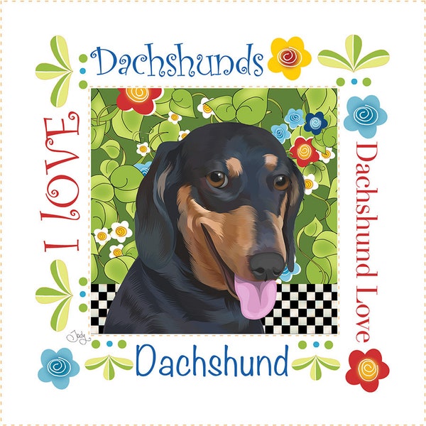 Dachshund Fabric Panel - 6" square