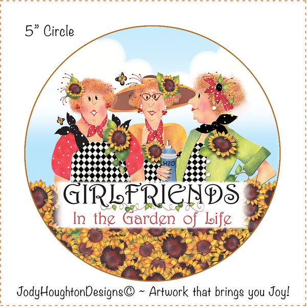 Girlfriends in the Garden -  5" Round Fabric Panel for NEW Fabric and Rope Bowl Bases