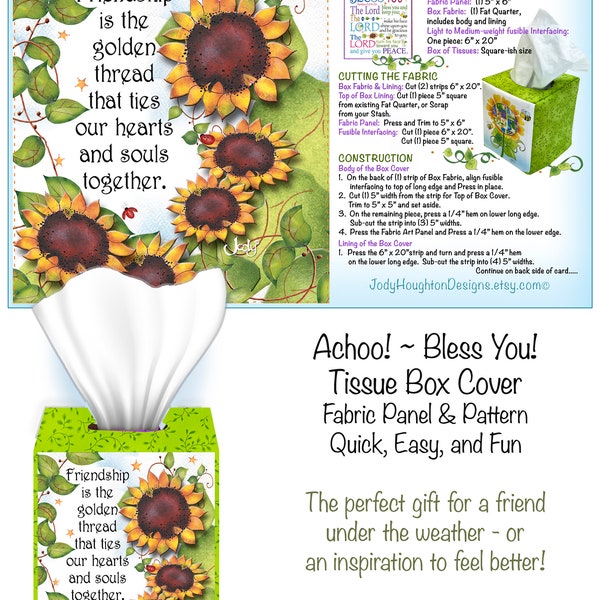 Friendship Sunflower - Tissue Box Cover Panel & Pattern