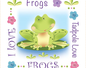 Frog Love - 6" square fabric art panel