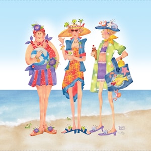 Fat Quarter Panel - Beach Babes - 21&quot; x 18&quot;