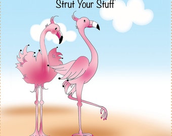 Flamingos, Strut Your Stuff - Fabric Art Panel - AP6.29