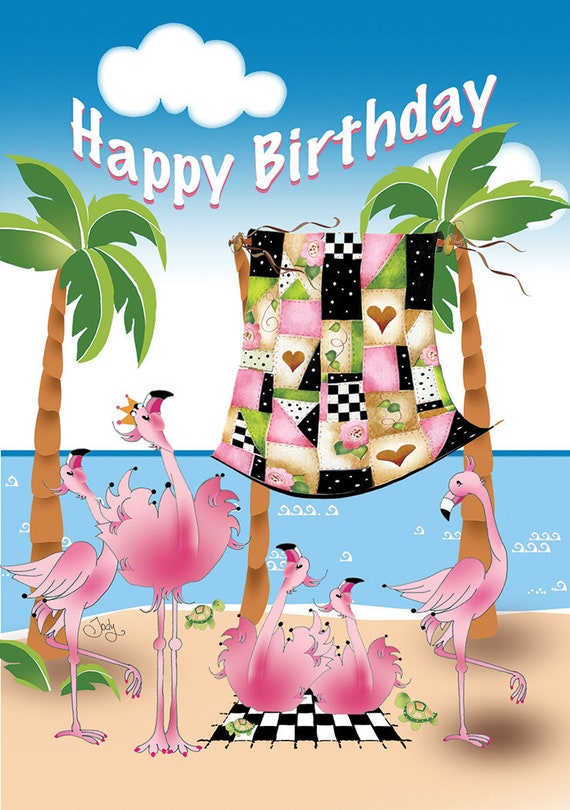 Flamants Roses Joyeux Anniversaire Carte De Vœux 2 Par Etsy