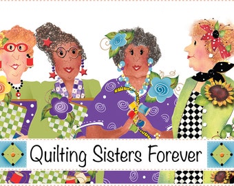 6" x 12" Fabric Art Panel -Quilting Sisters Forever