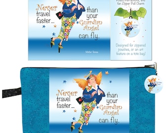 Guardian Angel Zippered Pouch Set - 6" sq. fabric panel,  zipper charm, and instructions