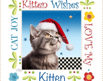 Kitten Wishes fabric art panel - 40% Off Sale