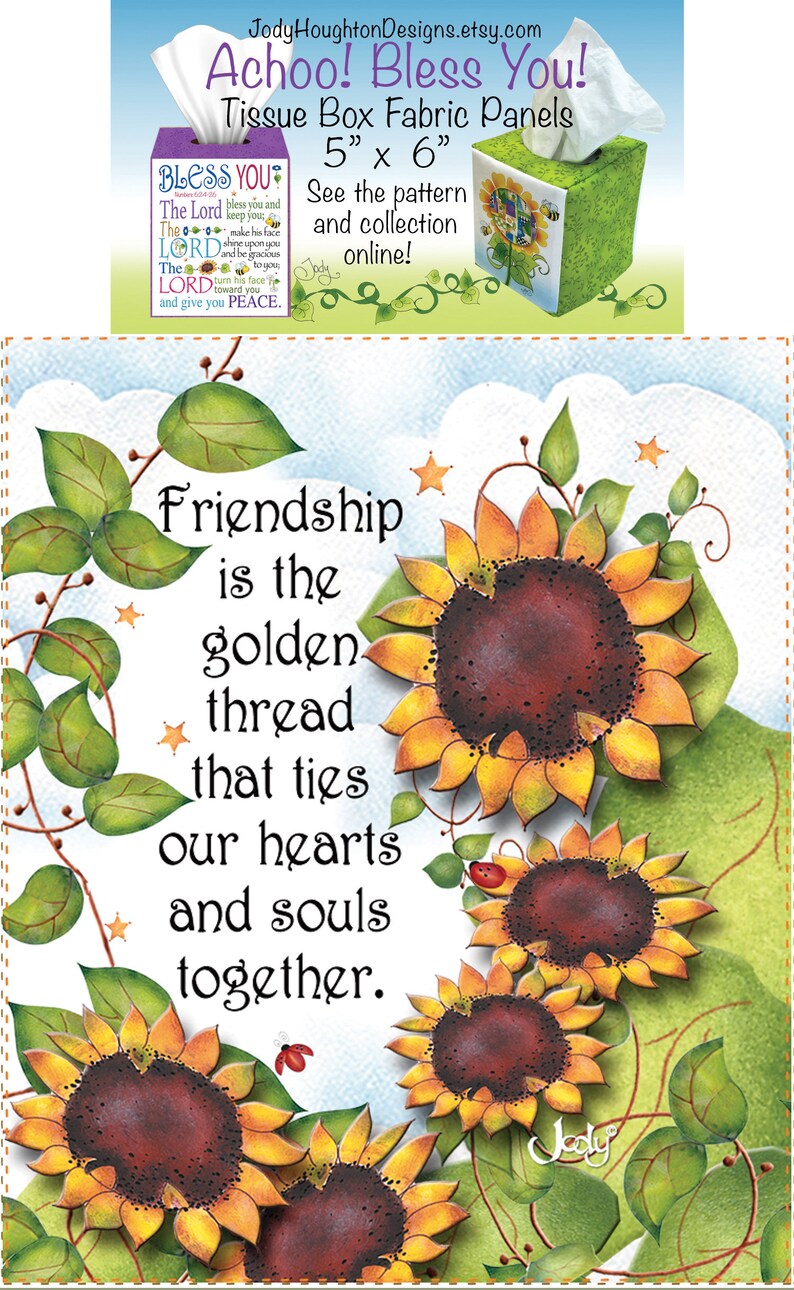 Friendship Sunflower Tissue Box Cover Panel & Pattern Panel Only