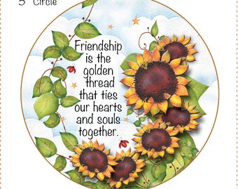 Sunflower Friendship -  5" Round fabric panel for the base of Fabric & Rope Bowls