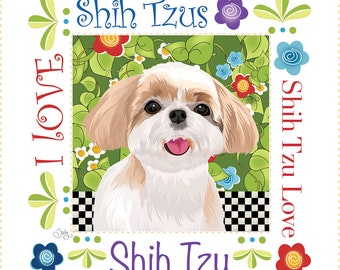 Shih Tzu Happy Puppy 6" Fabric Panel and More