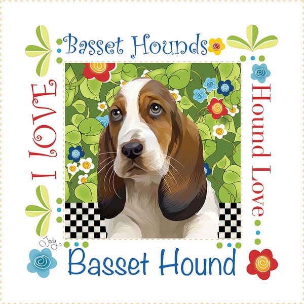 Basset Hound 6" Fabric Art Panel