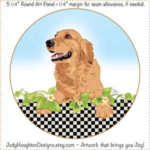 Golden Retriever 6 square Fabric Art Panel 5" Round design