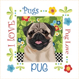 Pug Dog fabric art panel-AP120