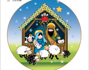 R.19 - 5" Round Fabric Art Panel for the base of Rope and Fabric Bowls - Nativity