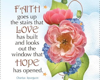 Faith, Love and Hope Floral - 6" Fabric Art Panel