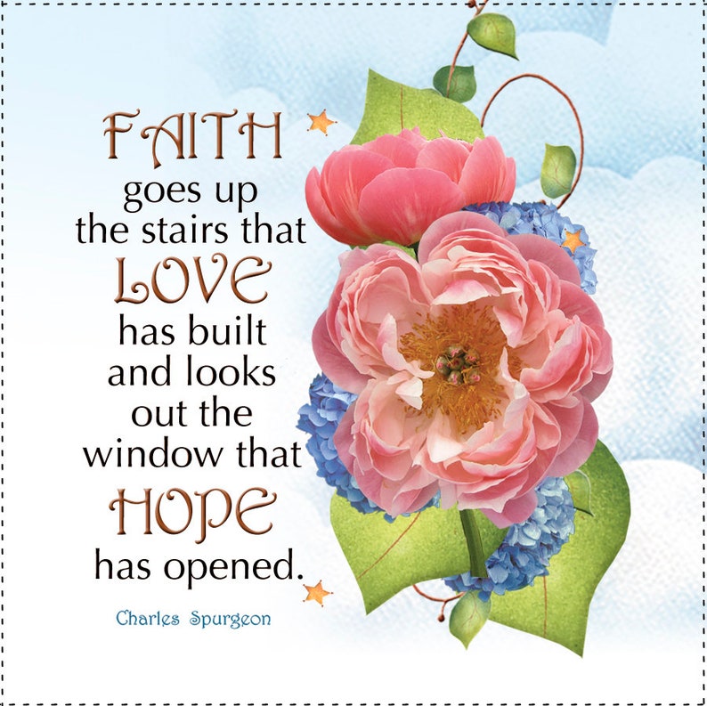 Faith, Love and Hope Floral 6 Fabric Art Panel image 1