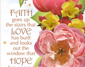 6" x 12" Fabric Art Panel - Floral - Faith, Love, Hope