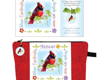 Red Cardinal - When Cardinals Appear, Angels are Near 6" fabric art panel