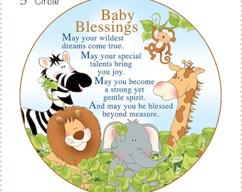 Baby Blessings Jungle Animals 5" Round Fabric Panel for the base of a Fabric Rope Bowl