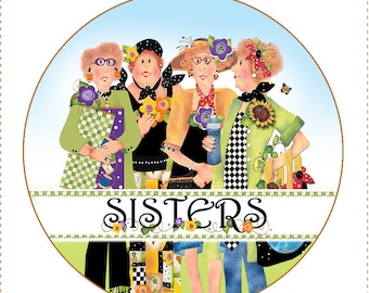 Four SISTERS 5" Round Fabric Art Panel