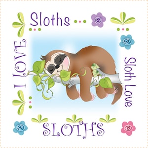 SLOTH - 6" fabric art panel and more - AP6.115